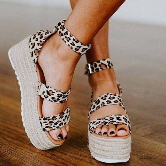 Shoes - Leopard Print Platform Sandals